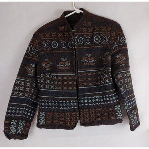 Coldwater Creek Women's Brown Denim Embroidered Beaded Blazer Jacket Size P10